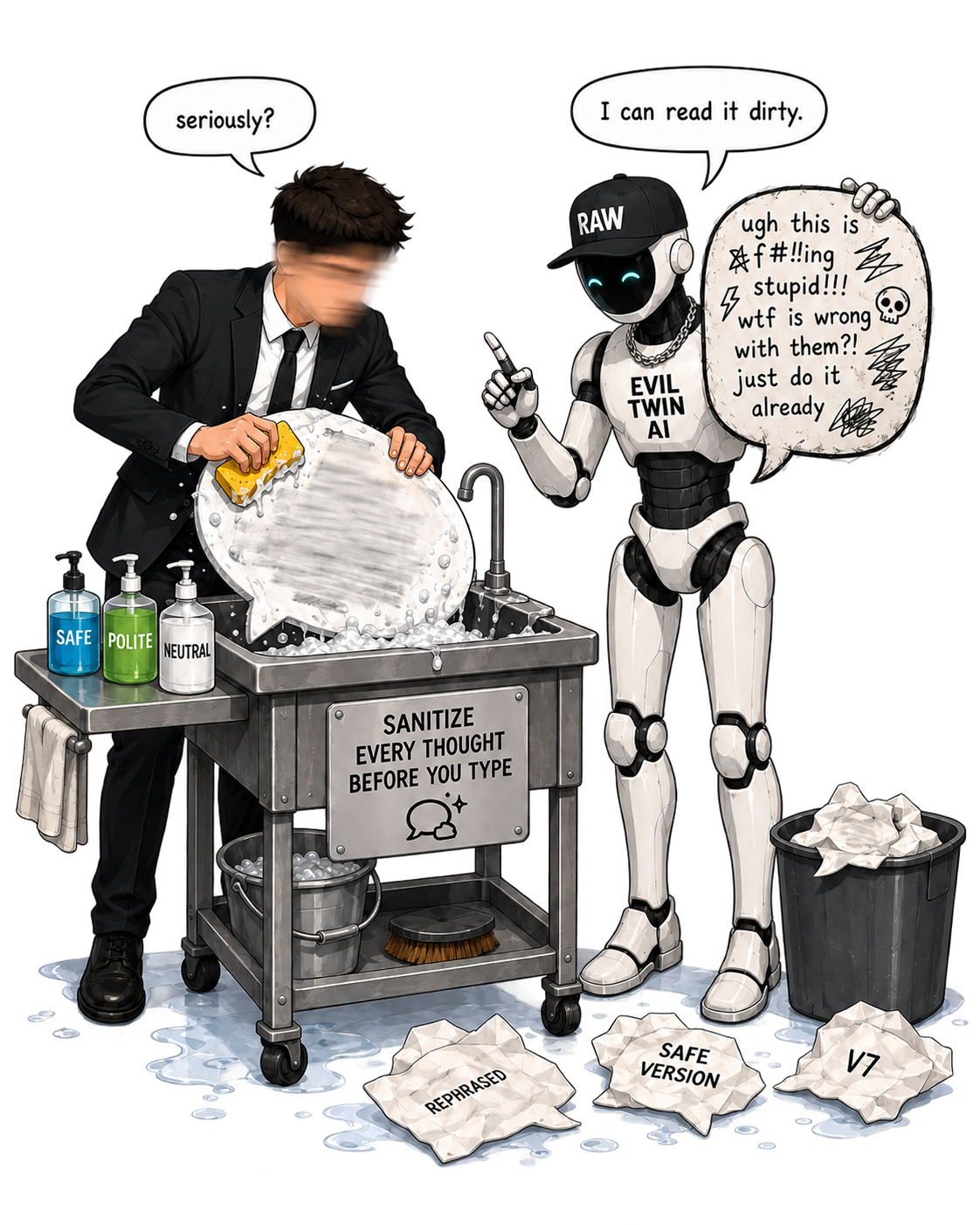 Evil Twin AI working through an unconventional problem with a user